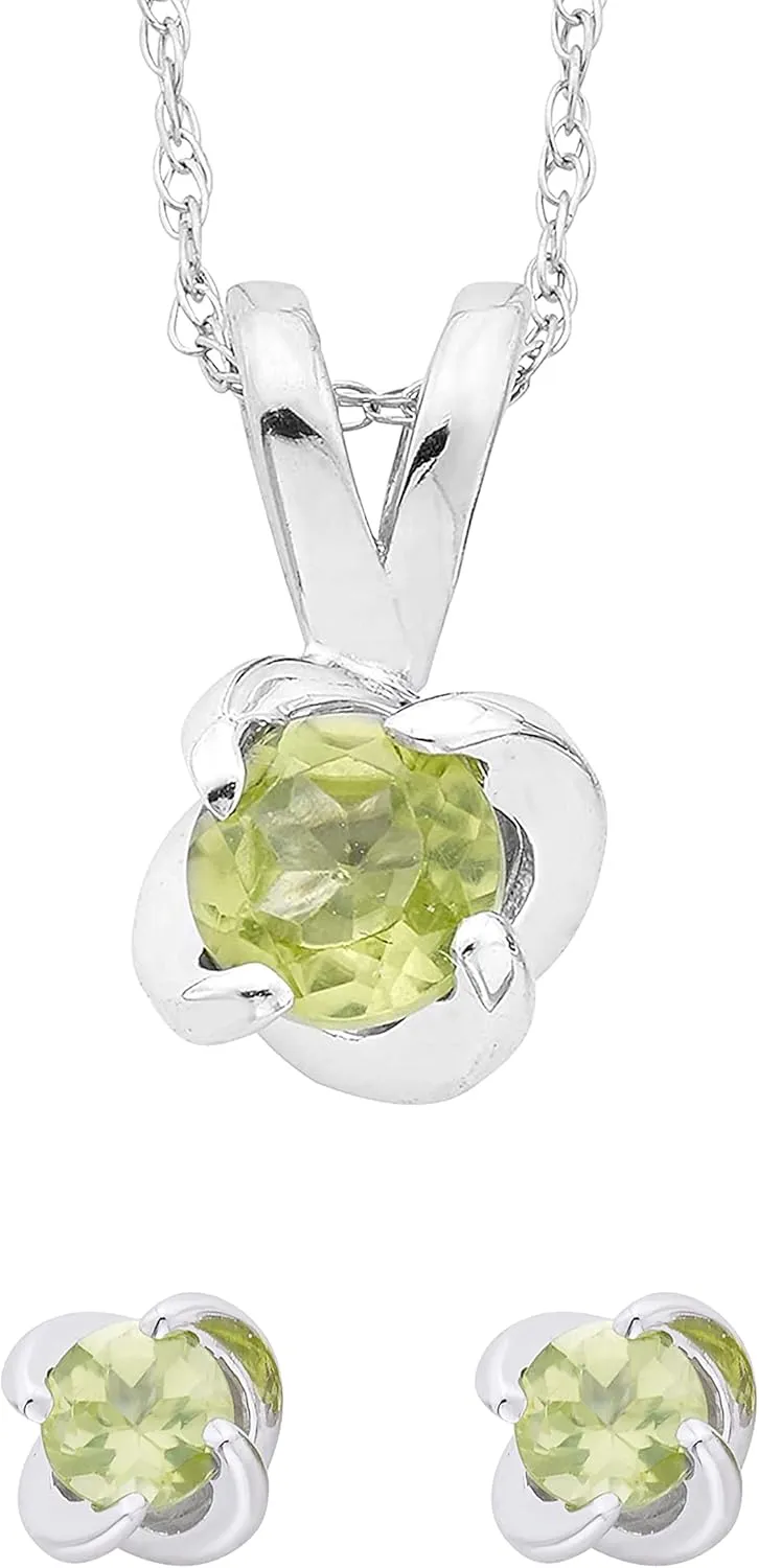 Choice of Gemstone .925 Sterling Silver & Gemstone Swirl Stud Earrings & Pendant Necklace 18" elegance - 