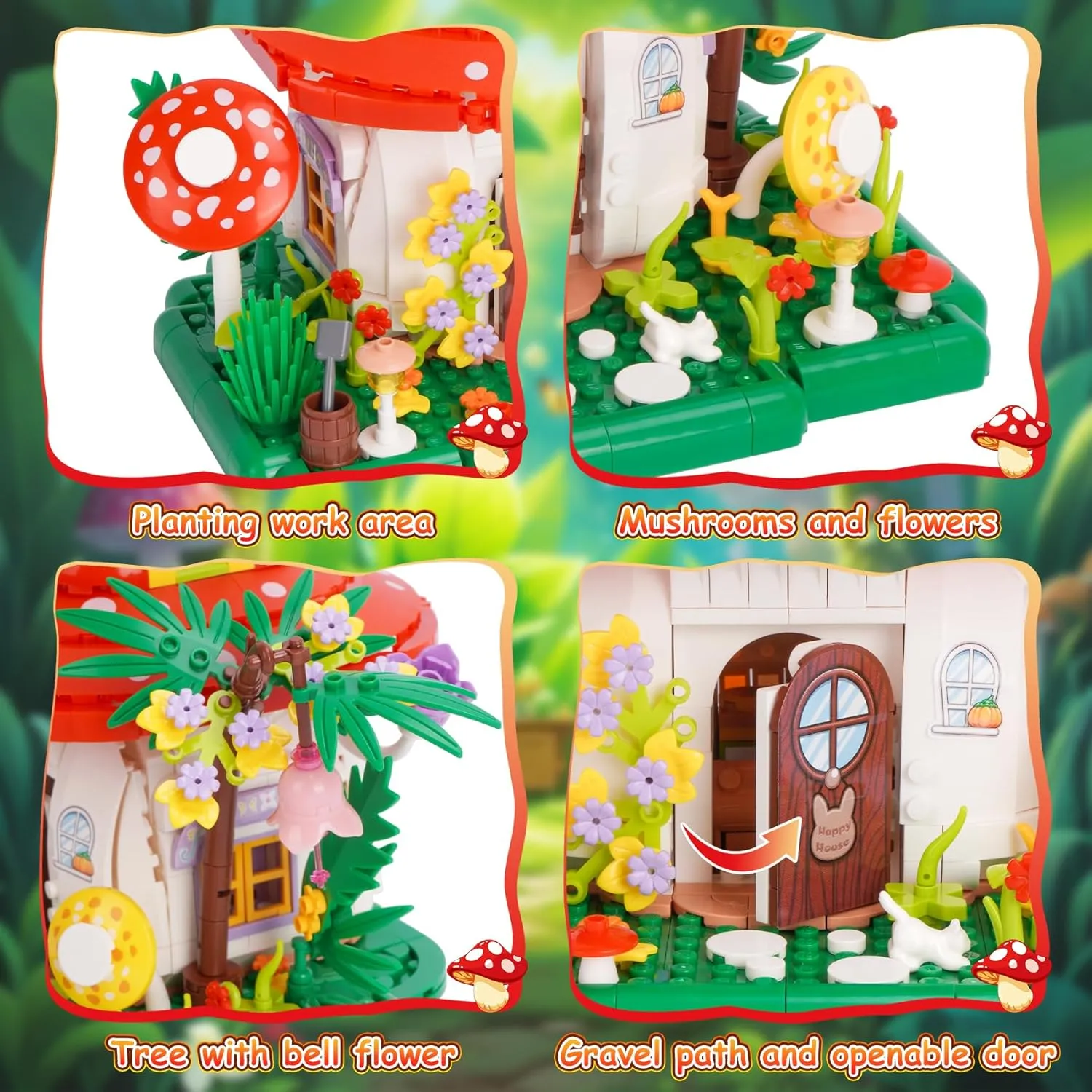 Christmas,Birthday,New Year(745PCS) Mushroom Building Blocks,Mushroom House rope overdue diffuse drive spectator Building Toys,Blocks Model Gift for 