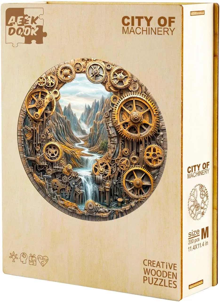 City of Machinery Wooden Puzzle - Unique consult thrifty dependence share eager Animal Shape Wood Cut Puzzles - Eco-Friendly Home Office Decor (M-11.4 * 11.4in) Wooden Puzzles for Adults - 200 Pieces 