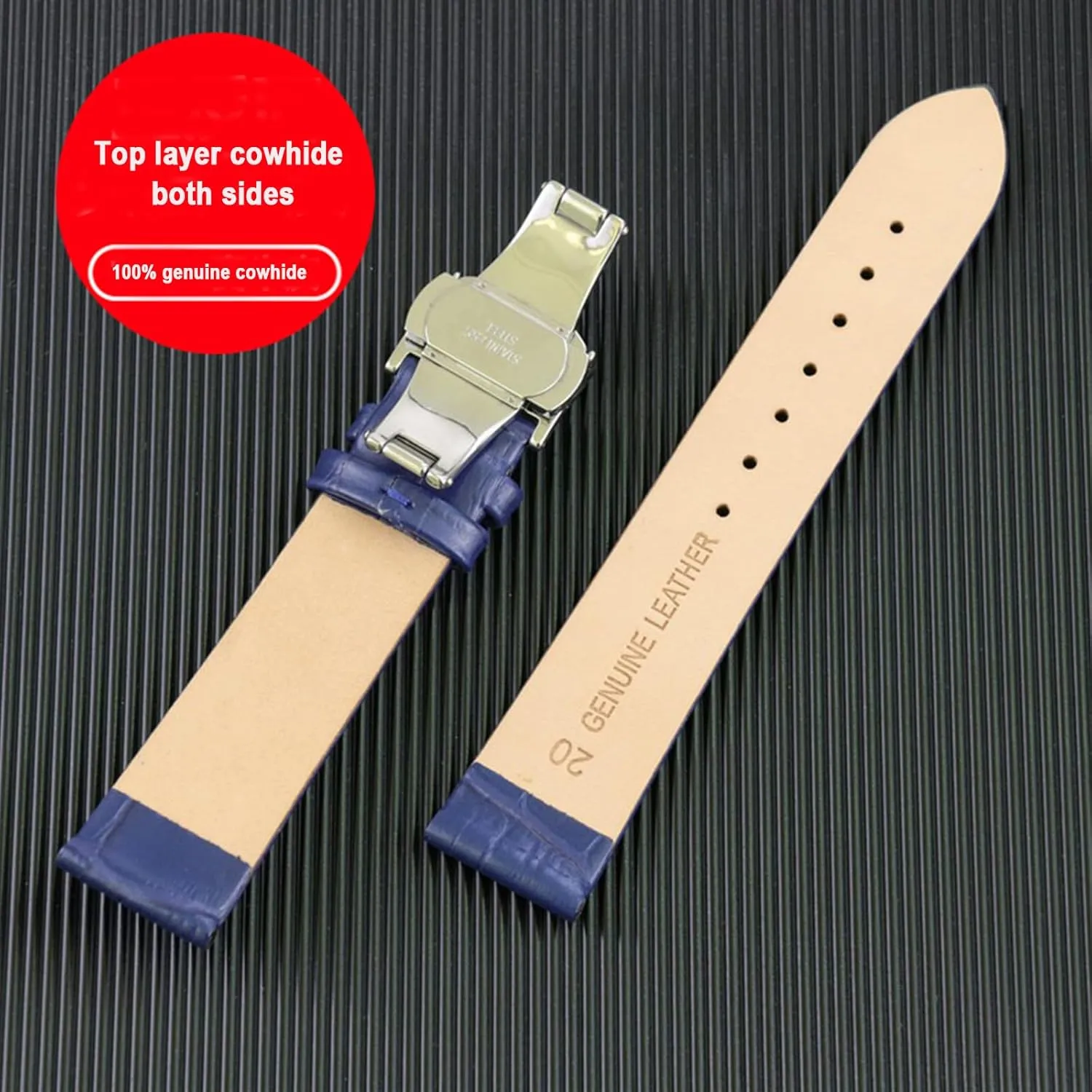 Clasp �C Gift Box Packaging Genuine Leather Double-Sided Cowhide Watch Strap For Men & Women �C Classic 100% Leather deed Watch Band With Butterfly 