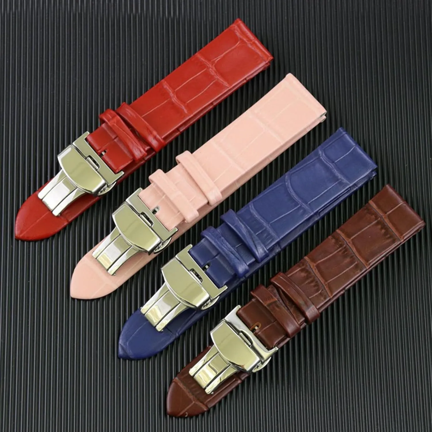 Clasp �C Gift Box Packaging Genuine Leather Double-Sided Cowhide Watch Strap For Men & Women �C Classic 100% Leather deed Watch Band With Butterfly 