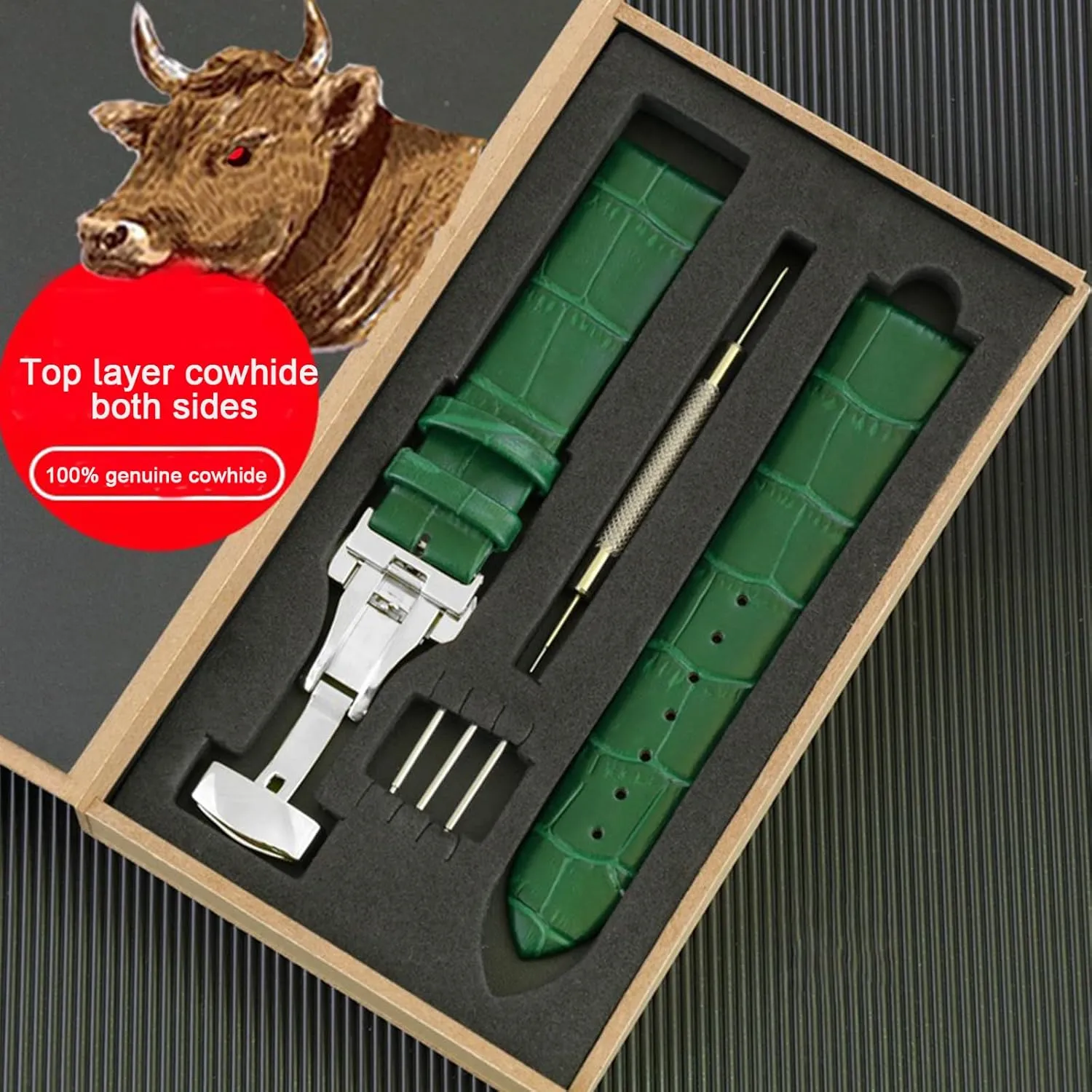 Clasp �C Gift Box Packaging Genuine Leather Double-Sided Cowhide Watch Strap For Men & Women �C Classic 100% Leather deed Watch Band With Butterfly 