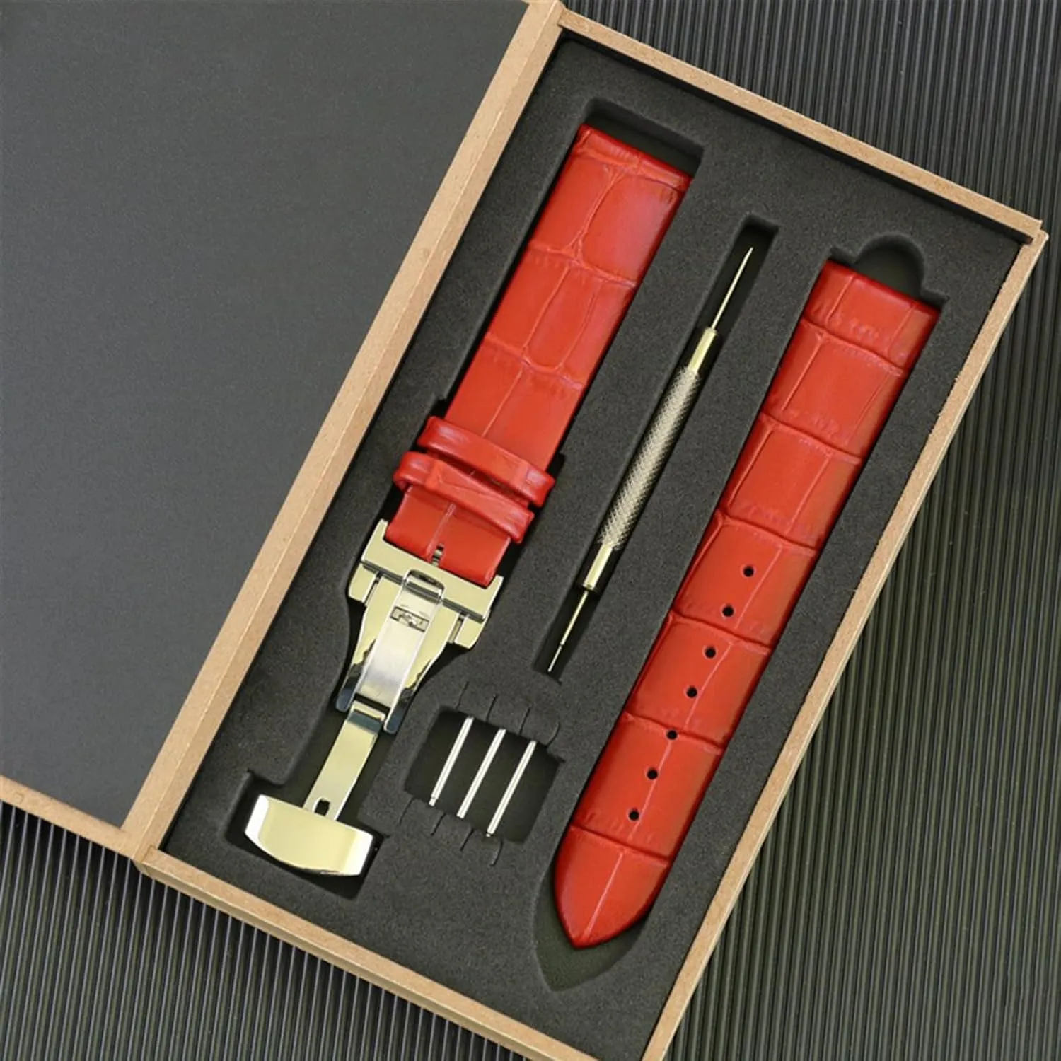 Clasp �C Gift Box Packaging Genuine Leather Double-Sided Cowhide Watch Strap For Men & Women �C Classic 100% Leather deed Watch Band With Butterfly 