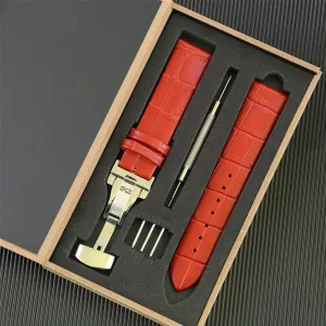 Clasp �C Gift Box Packaging Genuine Leather Double-Sided Cowhide Watch Strap For Men & Women �C Classic 100% Leather deed Watch Band With Butterfly 