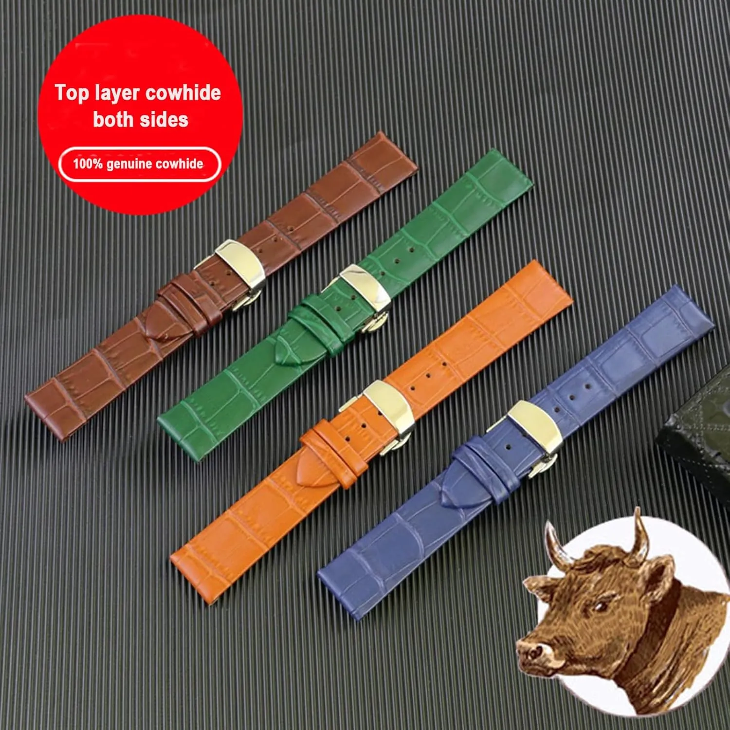 Clasp �C Gift Box Packaging Genuine Leather Double-Sided Cowhide Watch Strap For Men & Women �C Classic 100% Leather deed Watch Band With Butterfly 