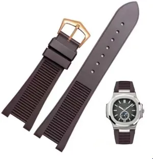 Clasp, Size : 25-13mm) for Patek Philippe 5711 captain 5712G Nautilus Wristband Silicone Black Blue Brown Wristwatch Band 25 * 13mm Sports Rubber Watch Straps (Color : 10mm Gold 