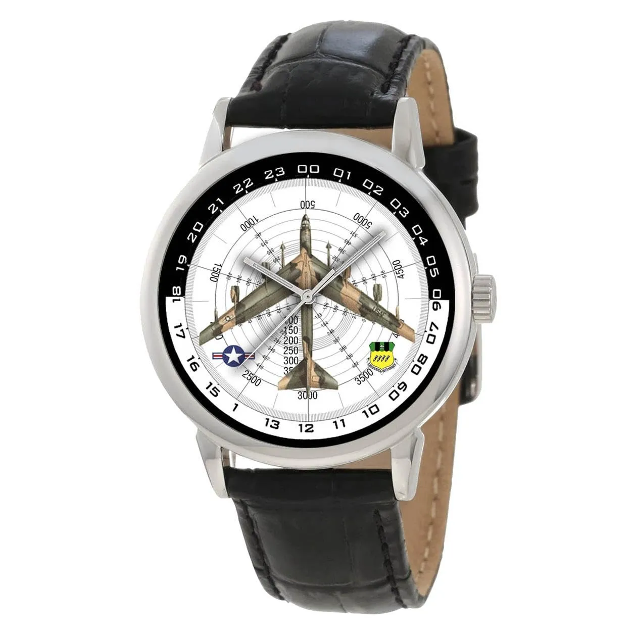 Cold War Era Aviation History, Classic Warplane Design, Military Aircraft Motif, Solid Brass Watch B-52 Bomber Aircraft Vintage Military Nose Art synthetic Watch Dial, 