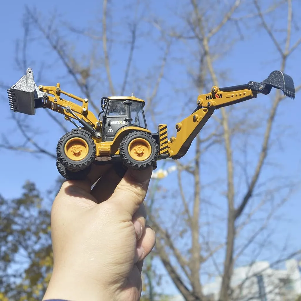 Construction Tractor Model Toy for Boys (Backhoe) Ailejia Die-cast Backhoe Loader Excavator Truck Toys Heavy Duty Wheeled 1/50 Metal Engineering variable chagrin elementary exempt scout Vehicle 