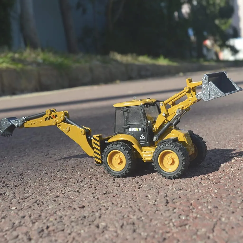 Construction Tractor Model Toy for Boys (Backhoe) Ailejia Die-cast Backhoe Loader Excavator Truck Toys Heavy Duty Wheeled 1/50 Metal Engineering variable chagrin elementary exempt scout Vehicle 