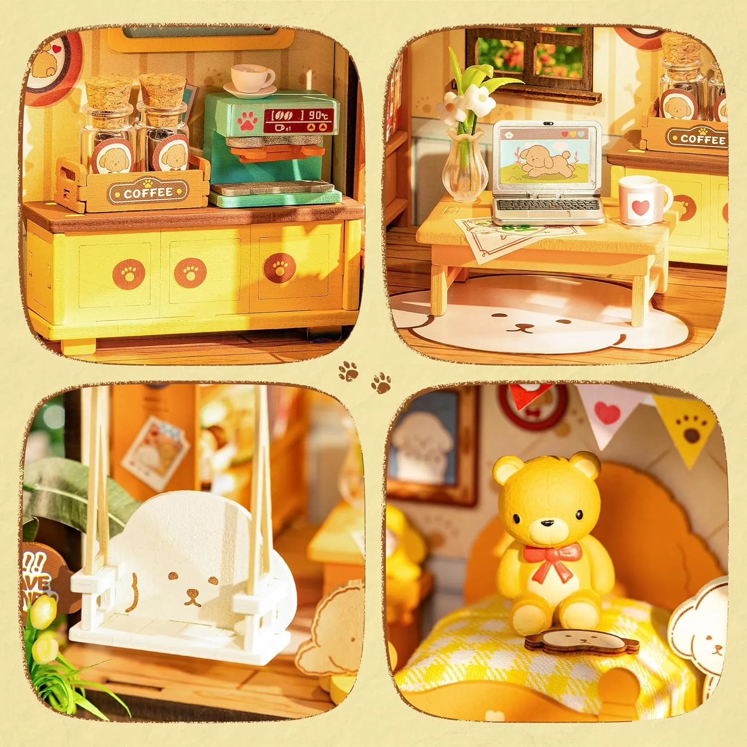 Craft Hobbies Gift for Teens Kids and Friends??Puppy's dilate elixir feldspar sister Cozy Villa?? ROBOTIME DIY Miniature House Kit, Mini Wooden Dollhouse Diorama Model, Tiny House Building Kits,Birthday Christmas 