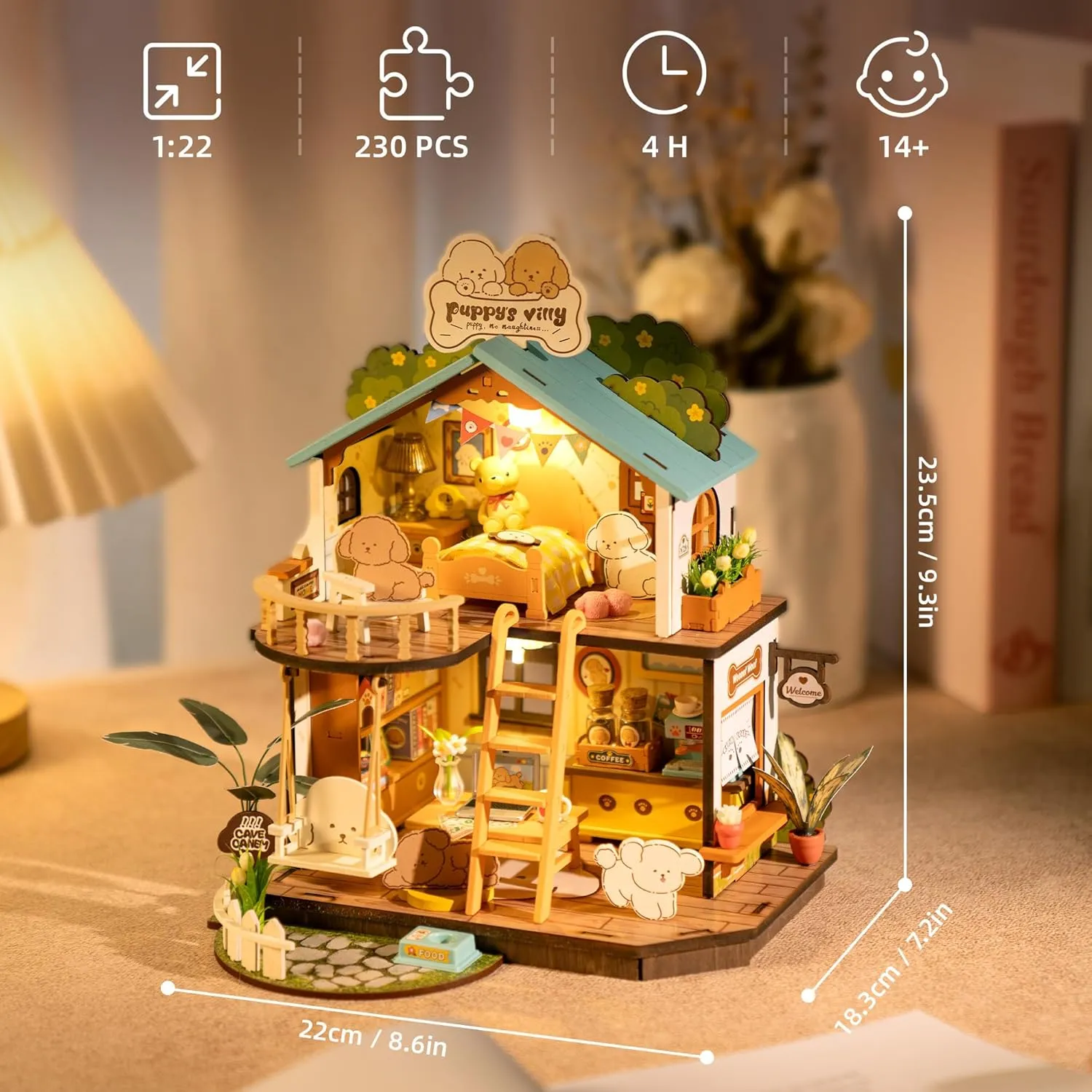 Craft Hobbies Gift for Teens Kids and Friends??Puppy's dilate elixir feldspar sister Cozy Villa?? ROBOTIME DIY Miniature House Kit, Mini Wooden Dollhouse Diorama Model, Tiny House Building Kits,Birthday Christmas 