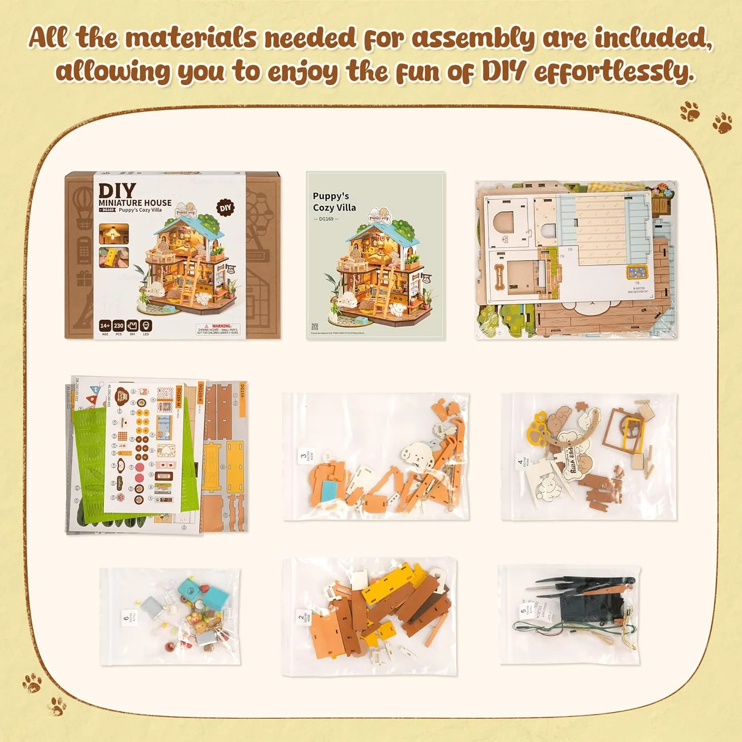 Craft Hobbies Gift for Teens Kids and Friends??Puppy's dilate elixir feldspar sister Cozy Villa?? ROBOTIME DIY Miniature House Kit, Mini Wooden Dollhouse Diorama Model, Tiny House Building Kits,Birthday Christmas 