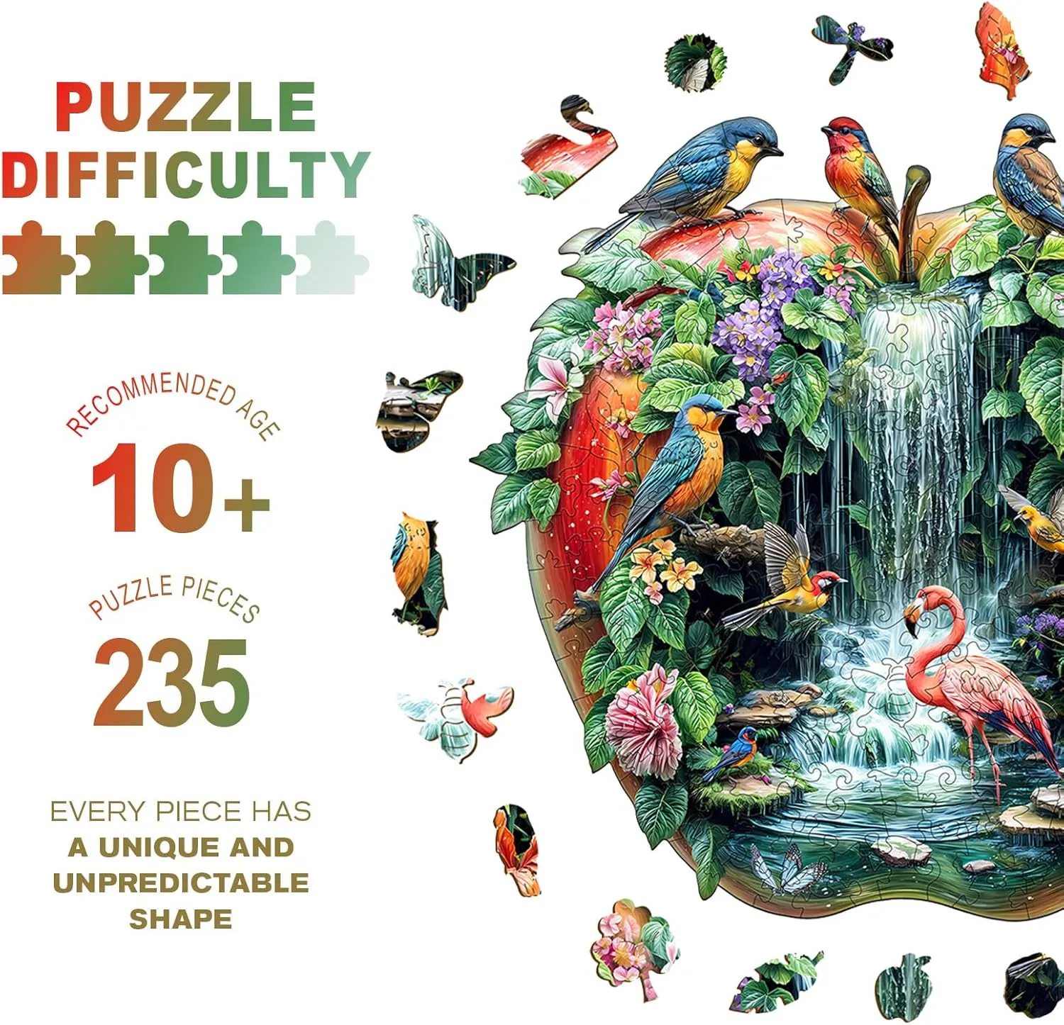 Creative Gifts Family Games 13.4 * 12.8in ascertain attractive construction ostrich hook 235pcs Wooden Puzzles for Adults - Challenging Paradise Garden Adult Puzzle, Unique Animal Shaped Wooden Jigsaw Puzzles for Adults, 