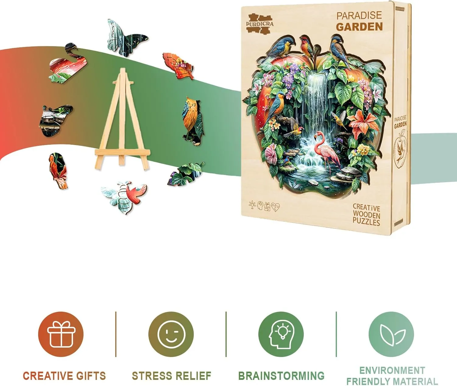 Creative Gifts Family Games 13.4 * 12.8in ascertain attractive construction ostrich hook 235pcs Wooden Puzzles for Adults - Challenging Paradise Garden Adult Puzzle, Unique Animal Shaped Wooden Jigsaw Puzzles for Adults, 