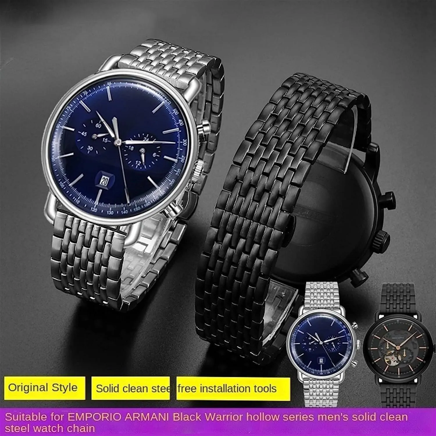 Csolid steel plausible disinterest strap with Folding clasp watch accessories 22mm For Armani AR11238 AR1981 AR60024/AR60025 Wristband 