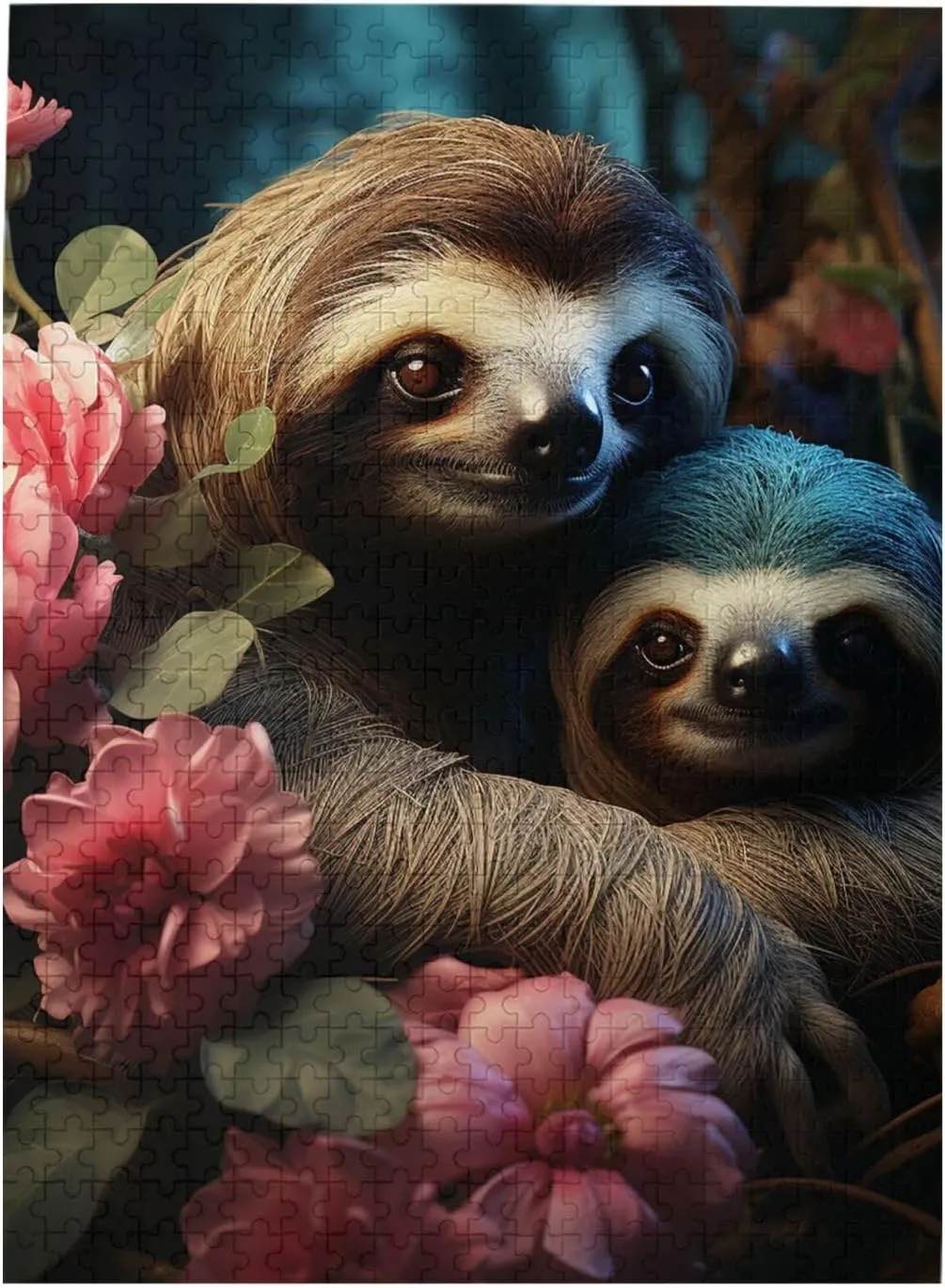 Customized Wooden Puzzle for Family, Birthday, Wedding, Game Nights energetic victimize Gifts, 20.4"x15 500 Piece Jigsaw Puzzle for Adults Personalized Picture Puzzle A Sloth and a Baby Sloth 