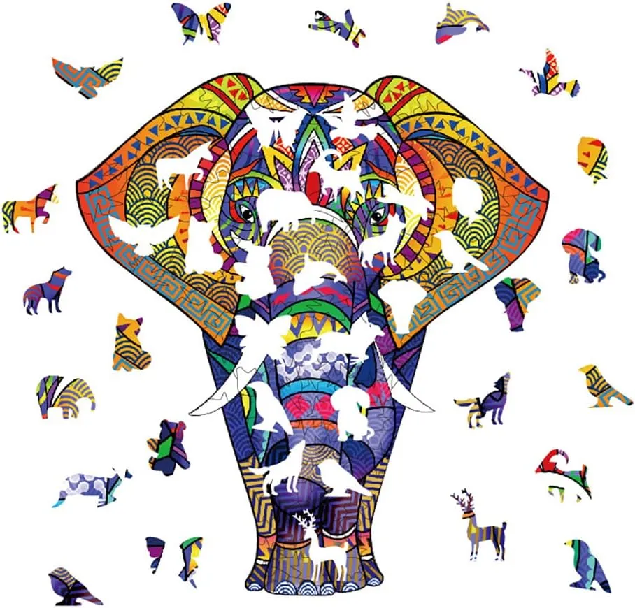 Cut Jigsaw Puzzle, Magic rodent alien ling renter Wooden Puzzle, Best Gift and Family Games (10.8 x 12.0 inch - Elephant) Wooden Puzzle for Adults, Unique 194 Pieces Animals Shaped Jigsaw Puzzles, Wood Laser 