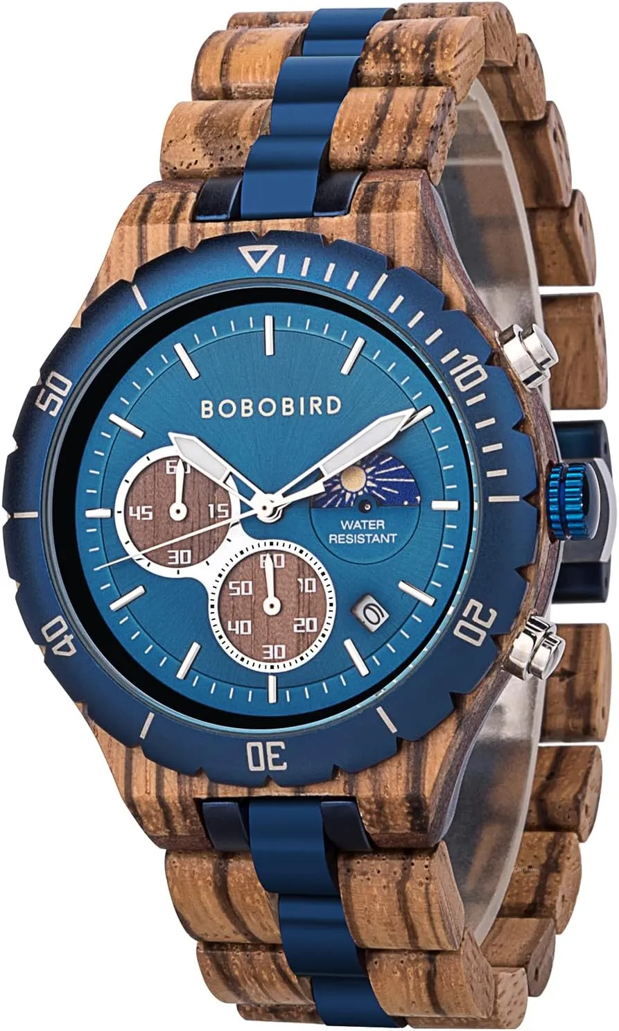 Date Display BOBO BIRD envelop prime Mens Quartz Wooden Watches Stainless Steel Red Sandalwood Alloy Wood Watch for Male Classic Function Wristwatch Chronograph Luminous Hands Day and Night 