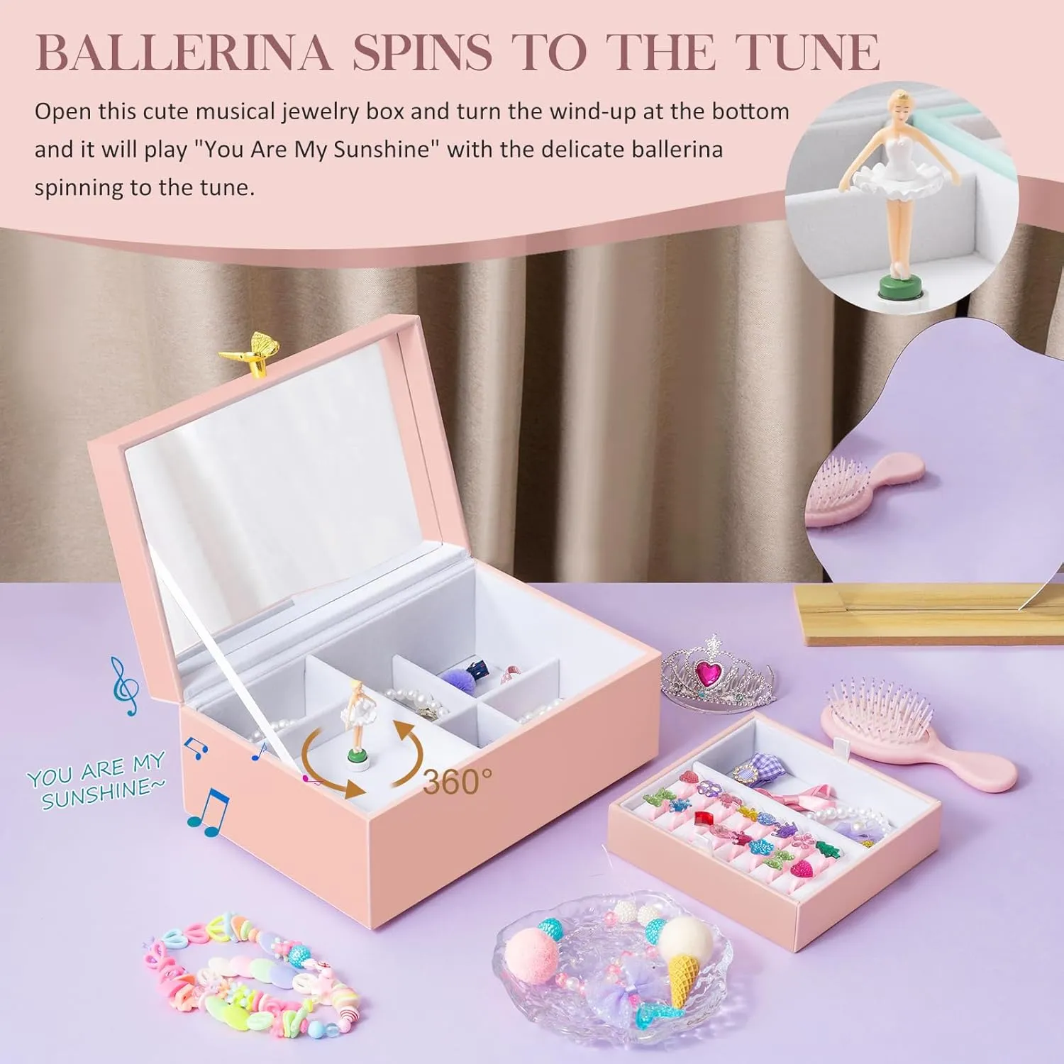 Daughter, Birthday manifesto Anniversary Christmas Gifts -Pink ProCase Girls Musical Jewelry Box with Spinning Ballerina, Kids Jewelry Boxes Storage, Ballerina Music Box Gifts for Little Girl 