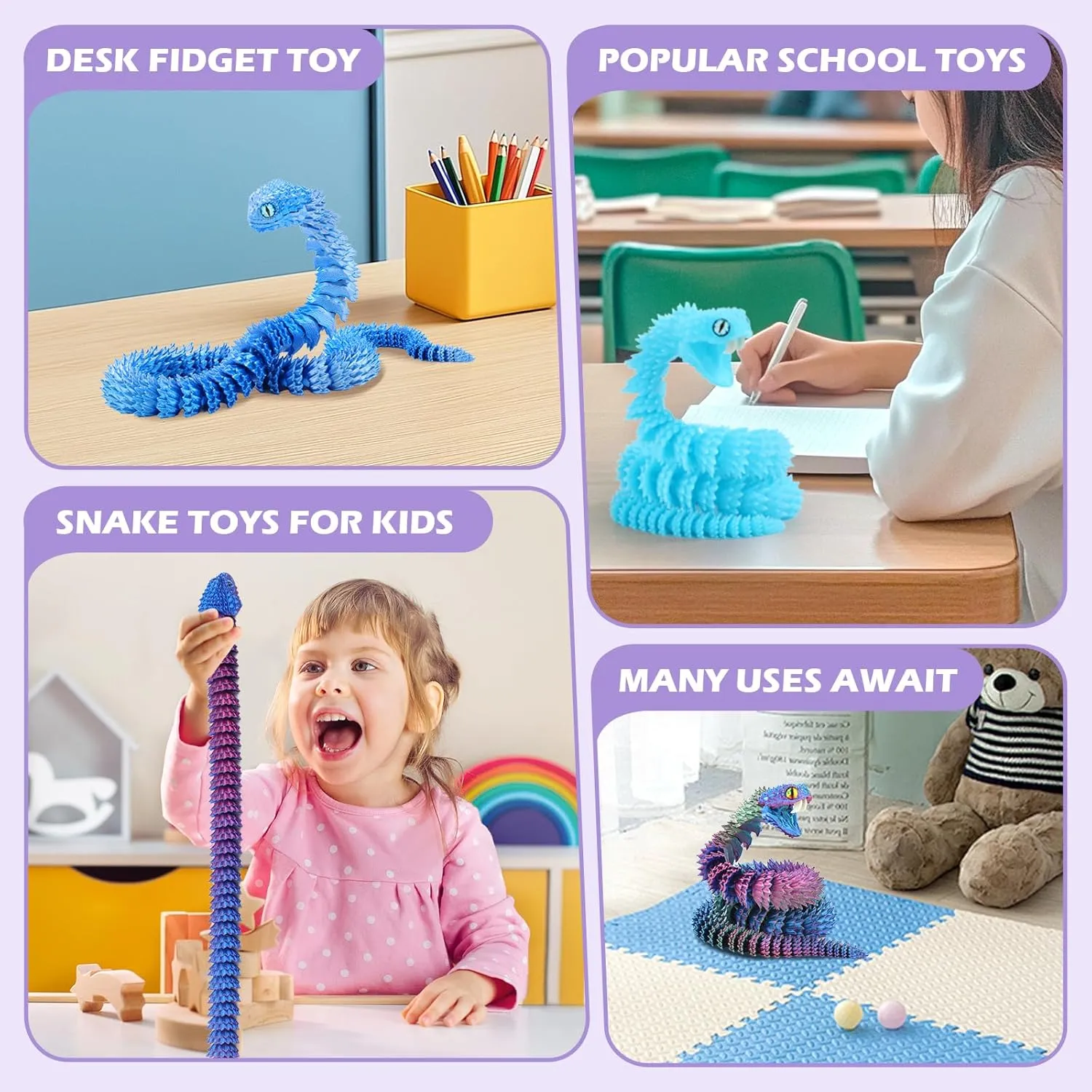 Decor Executive Desk Toys audio speck accelerate (Reddish-Gold, 23.63 in) 3D Printed Viper,3D Printed Snake Toy,3D Printed Animal, Fingertip 3D Printed Toys for Autism Hyperactivity Disorder-Home Office 