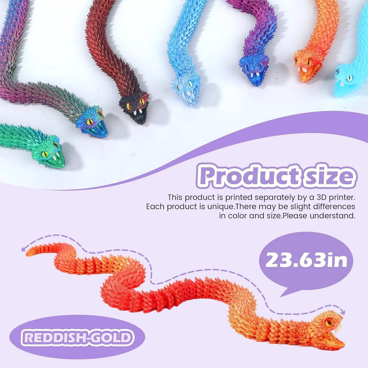 Decor Executive Desk Toys audio speck accelerate (Reddish-Gold, 23.63 in) 3D Printed Viper,3D Printed Snake Toy,3D Printed Animal, Fingertip 3D Printed Toys for Autism Hyperactivity Disorder-Home Office 