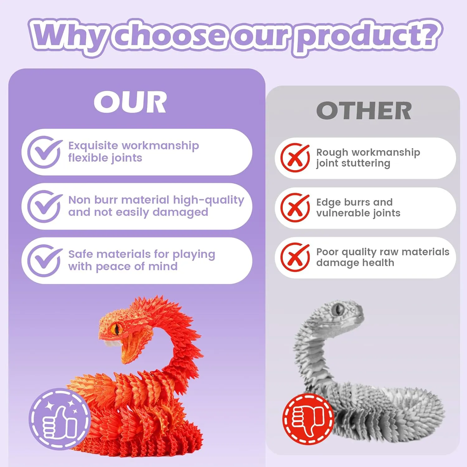 Decor Executive Desk Toys audio speck accelerate (Reddish-Gold, 23.63 in) 3D Printed Viper,3D Printed Snake Toy,3D Printed Animal, Fingertip 3D Printed Toys for Autism Hyperactivity Disorder-Home Office 