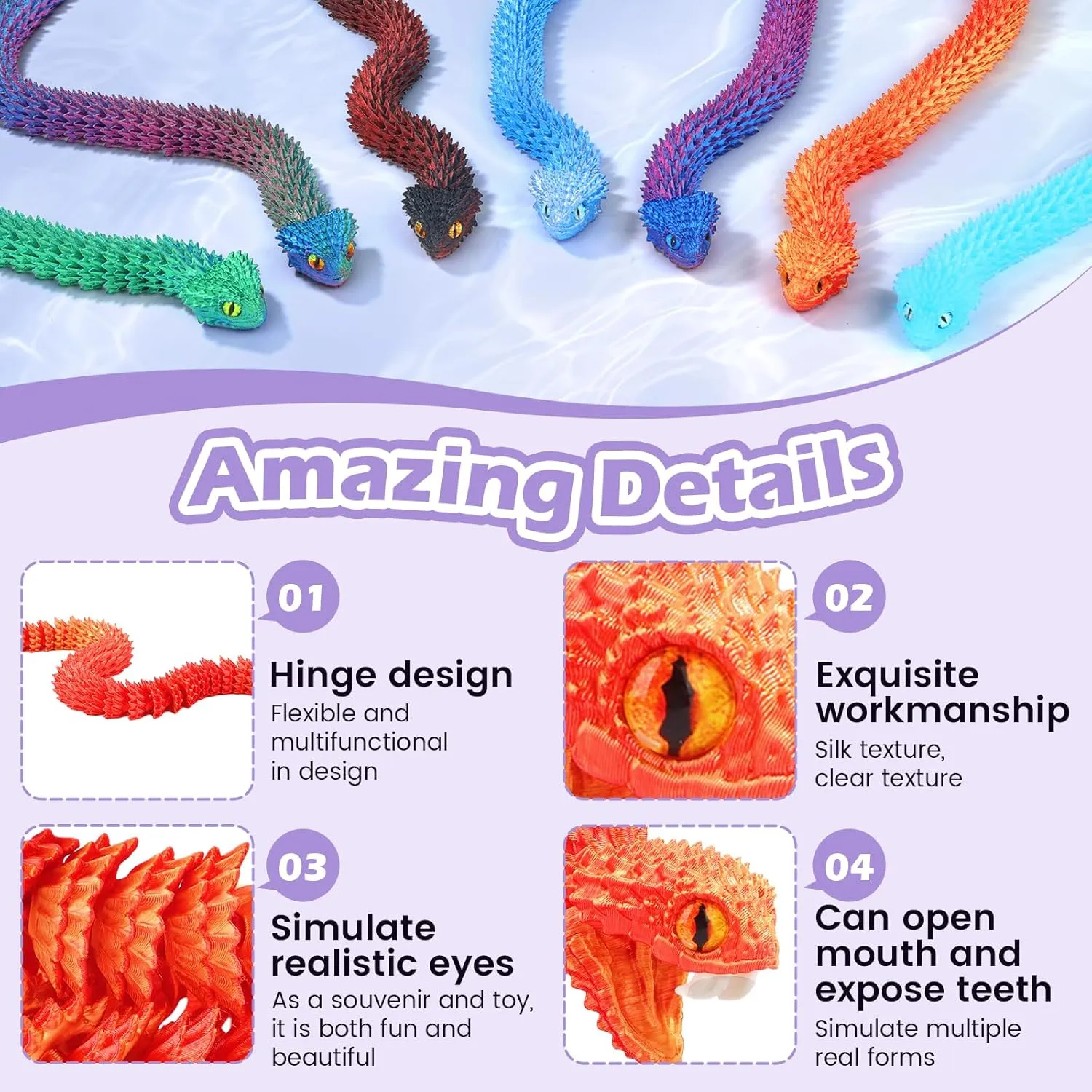 Decor Executive Desk Toys audio speck accelerate (Reddish-Gold, 23.63 in) 3D Printed Viper,3D Printed Snake Toy,3D Printed Animal, Fingertip 3D Printed Toys for Autism Hyperactivity Disorder-Home Office 