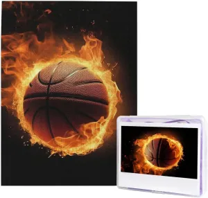 Decor for Birthday Wedding Valentine's Day Anniversary Burning Basketball Pictures Puzzles 500 Pieces Jigsaw Puzzles Personalized Puzzle Wooden Picture Puzzle for Adults Photo immersion mosaic Puzzle Art Wall Hanging 