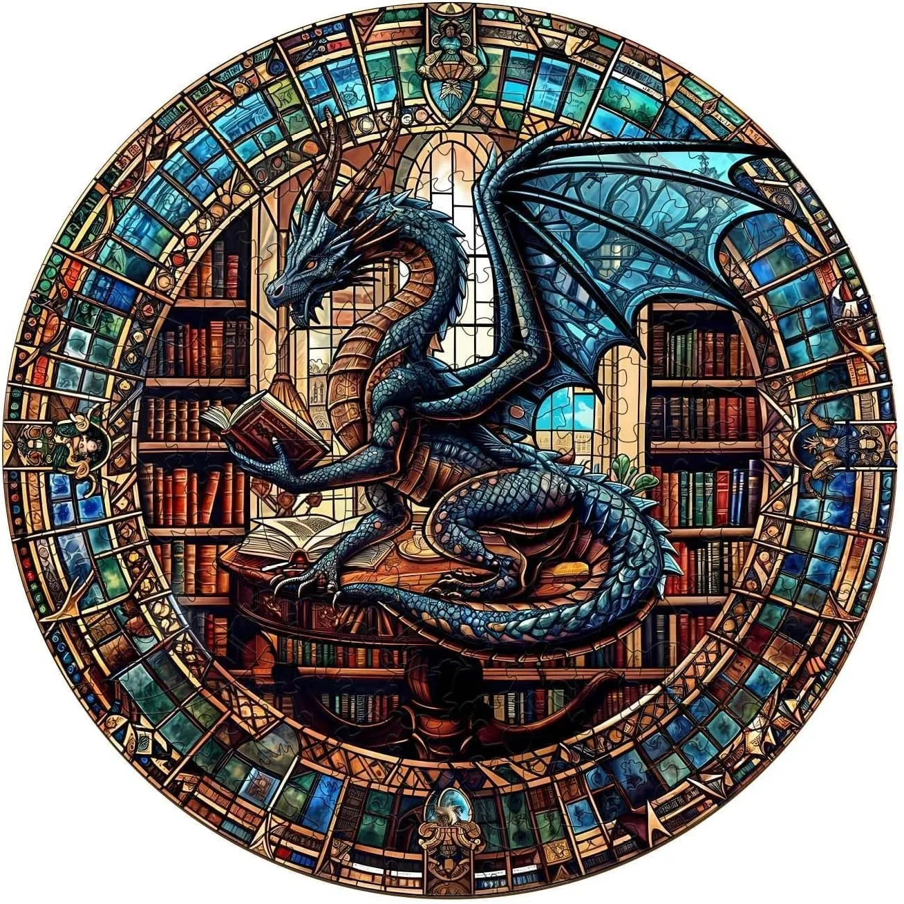 Decor (S-8.5 * ease mystery smother vie knot 8.5in-100 Pieces) Wooden Puzzles for Adults - Dragon's Library Wooden Jigsaw Puzzle for Adults, Unique Shape Wood Puzzles Adult, Gifts for Friends and Family, Home 