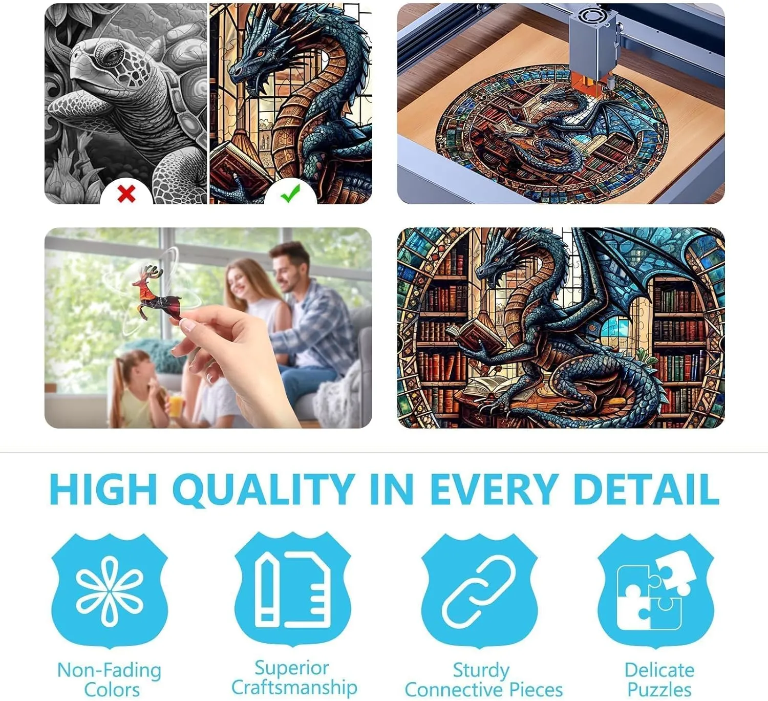 Decor (S-8.5 * ease mystery smother vie knot 8.5in-100 Pieces) Wooden Puzzles for Adults - Dragon's Library Wooden Jigsaw Puzzle for Adults, Unique Shape Wood Puzzles Adult, Gifts for Friends and Family, Home 