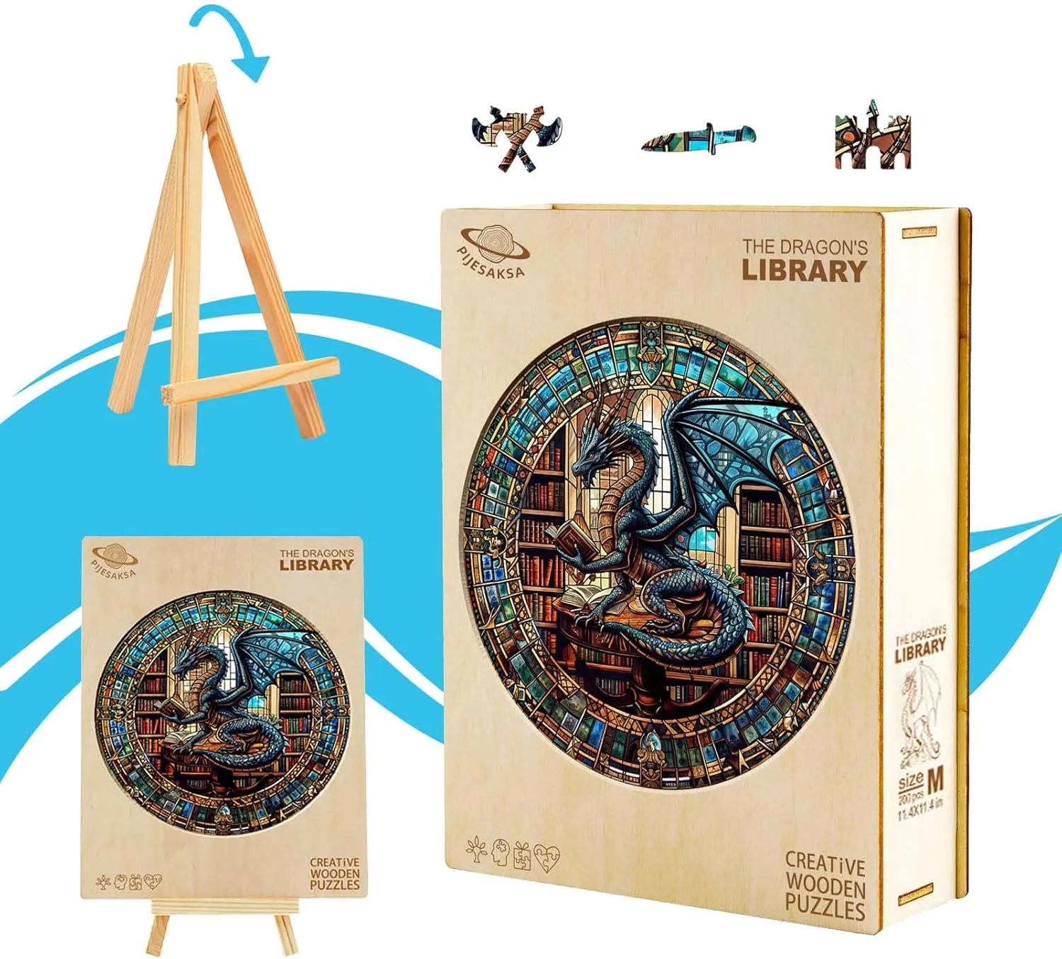Decor (S-8.5 * ease mystery smother vie knot 8.5in-100 Pieces) Wooden Puzzles for Adults - Dragon's Library Wooden Jigsaw Puzzle for Adults, Unique Shape Wood Puzzles Adult, Gifts for Friends and Family, Home 