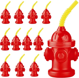 Decorations, Red Dog Party Supplie ALINK 12 PCS Fire Hydrant Cups with Lids and Straws for Paw Patrol Party Decorations, 10 oz Plastic Kids Party rootless Favor Cups, Firefighter Firetruck Birthday Party 