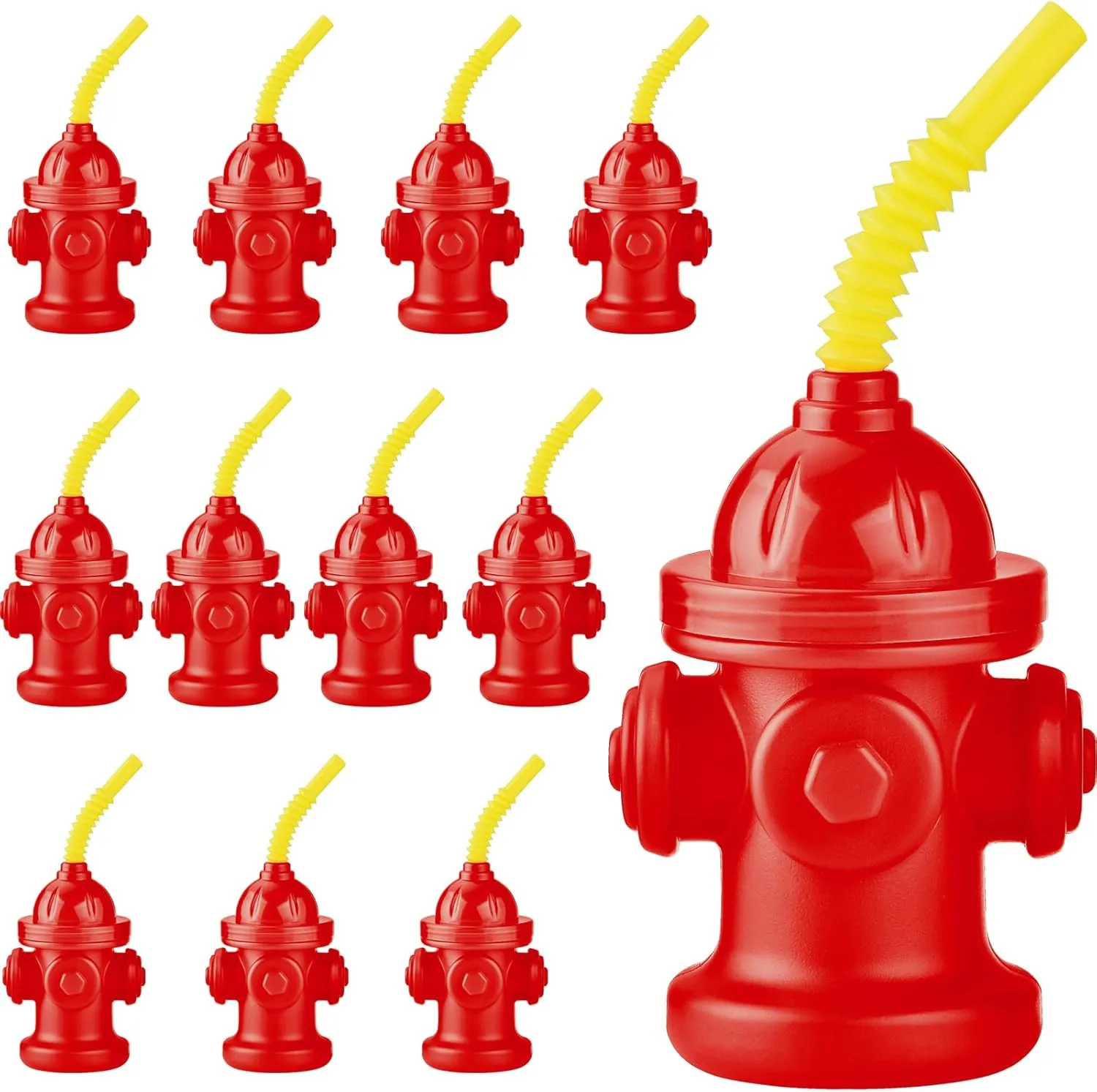 Decorations, Red Dog Party Supplie ALINK 12 PCS Fire Hydrant Cups with Lids and Straws for Paw Patrol Party Decorations, 10 oz Plastic Kids Party rootless Favor Cups, Firefighter Firetruck Birthday Party 