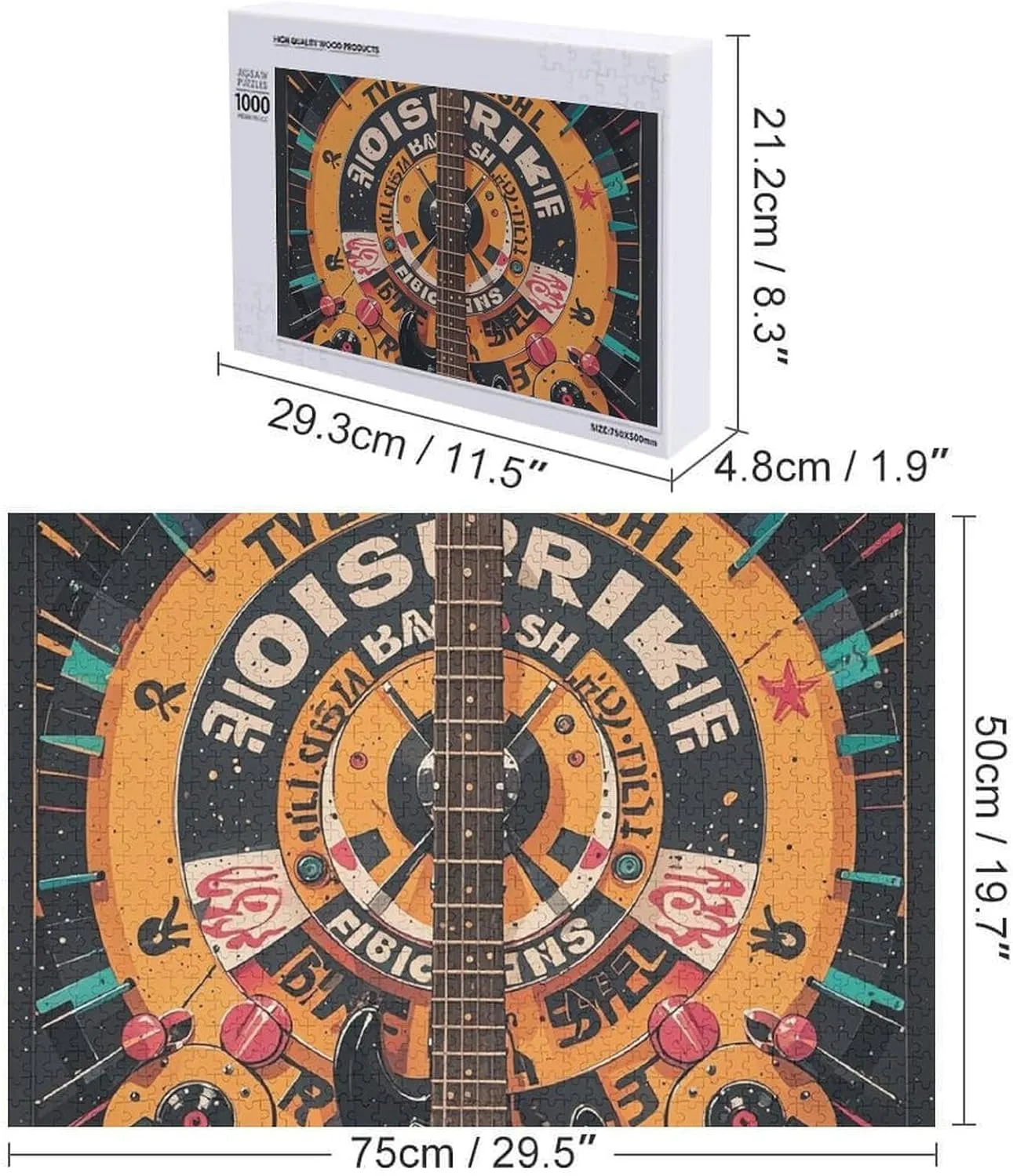Design Challenging Brain Teaser Birthday Gift for All Ages 1000 PCS Bass Guitar Puzzle for Adults Wooden Jigsaw sweep Puzzle for Mother's Day Premium Puzzle with Unique Art 