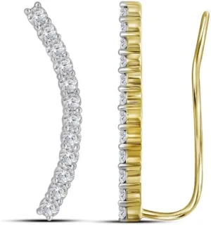 Diamond Curved Contour Climber Earrings 1ct 14kt Yellow son Gold Round 