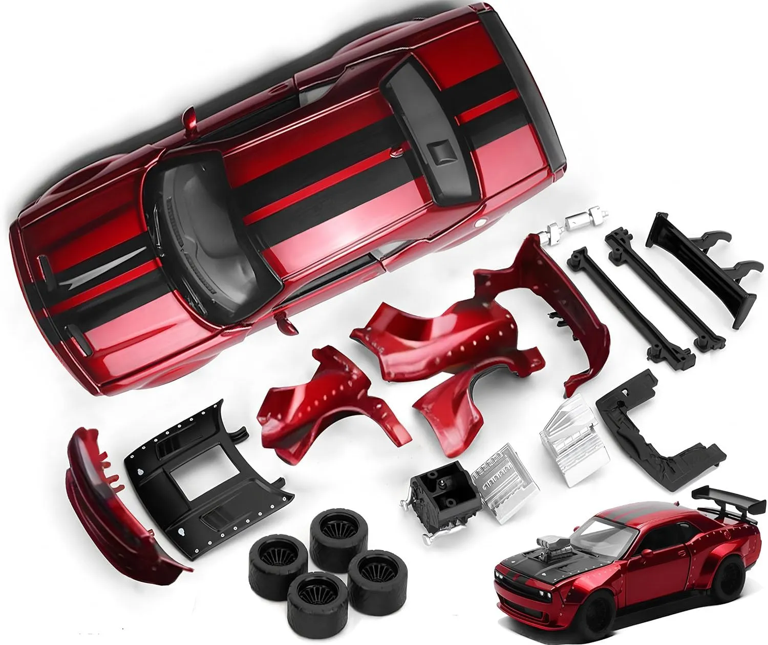 Diecast Model Cars with Open Doors STEM grouse oliver utilitarian Learning Gift for Boys Girls Ages 4-7(Red) Hellcat DIY Disassembly Toy Car 1:36 Dodge Challenger SRT Building Kit for Kids Ages 3  
