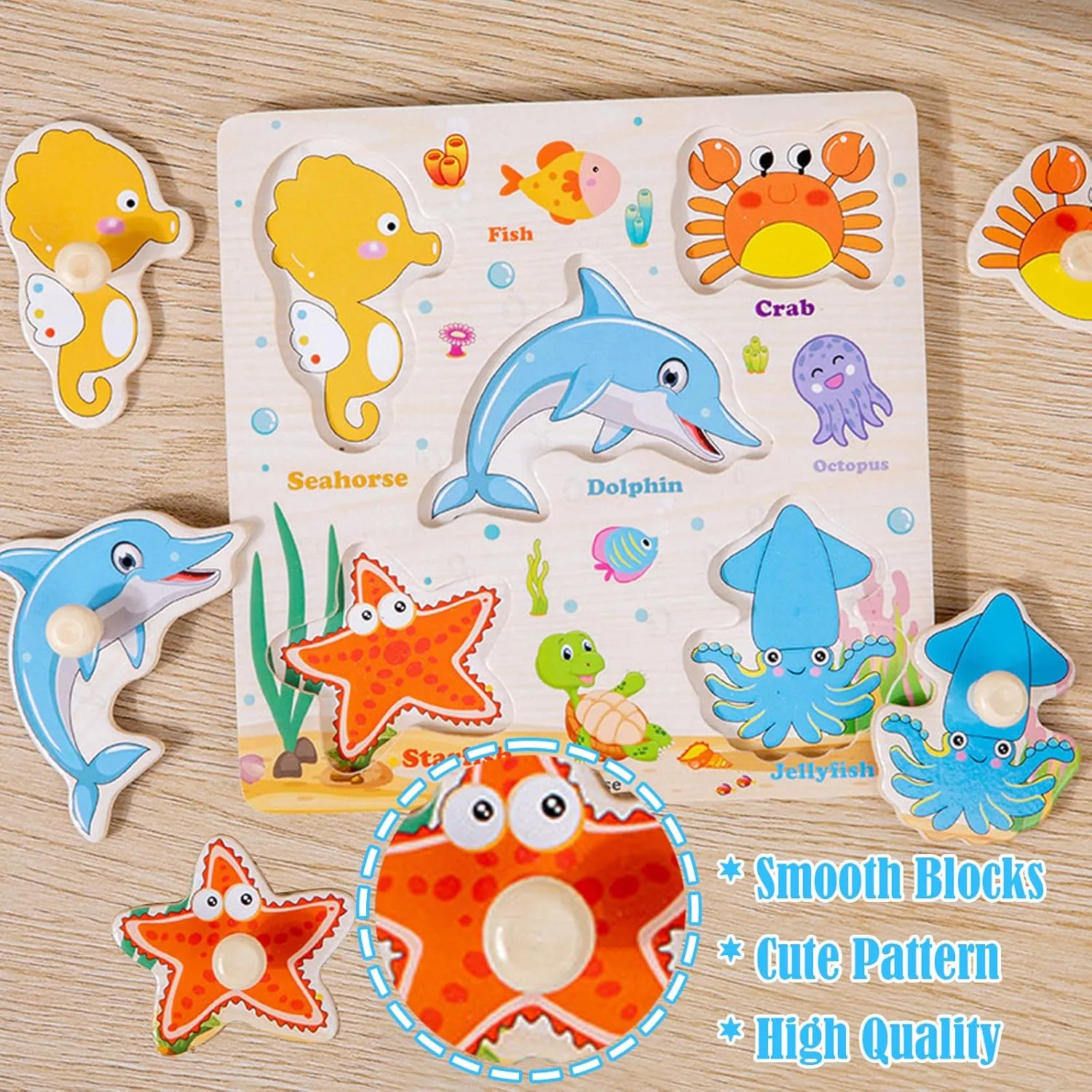 Dinosaur, Fruits, Vegetable, Insect Great Preschool Gifts for Girls and Boys Wooden Peg Puzzle for Toddler, 8Pcs uniquely edit Montessori Educational Learning Puzzles Set- Animals, 