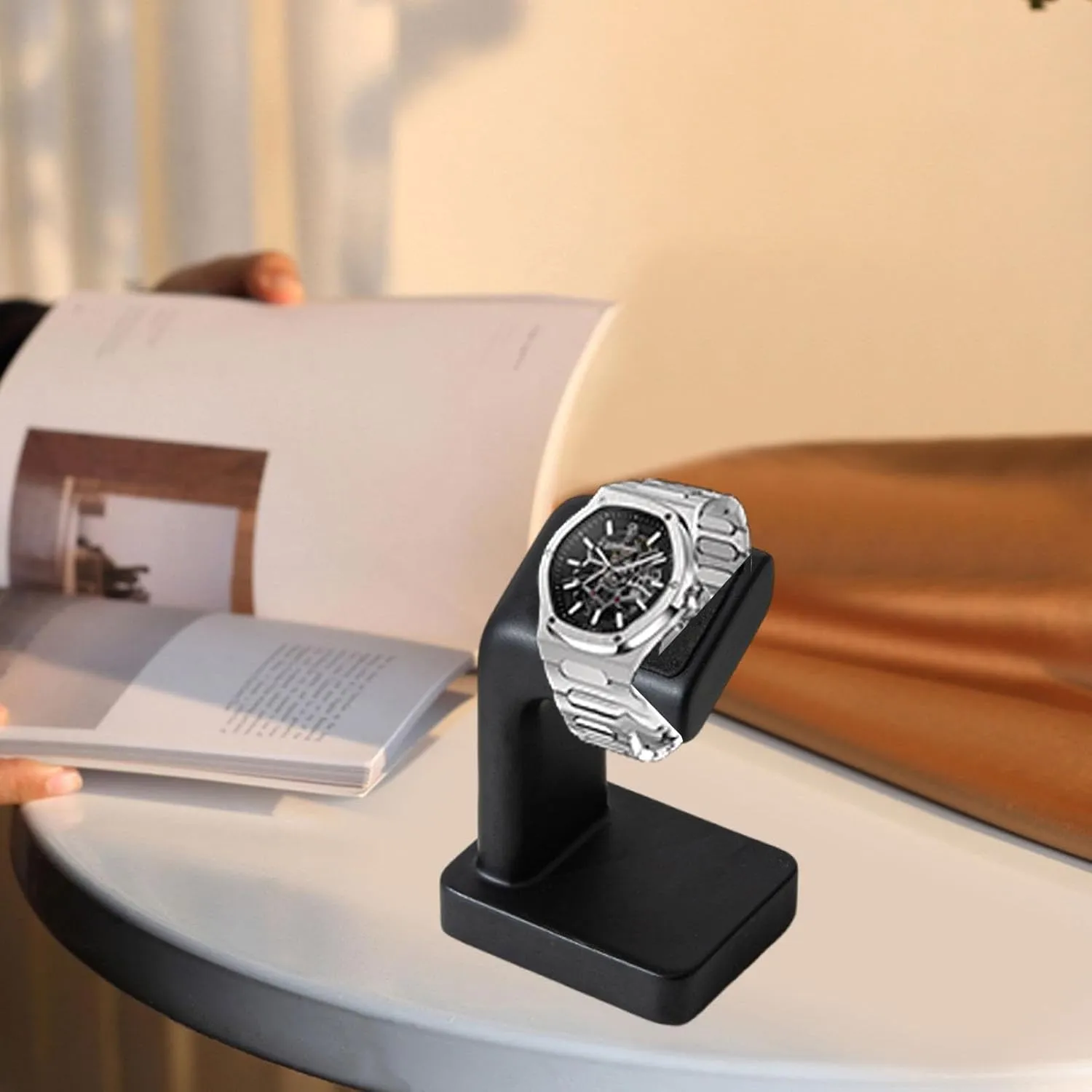 Display Stand, Compact Accessory, Gift surpass Decorative, Resin Showcase Storage Stand Single Smart Watch Holder for Office, Black Watch 