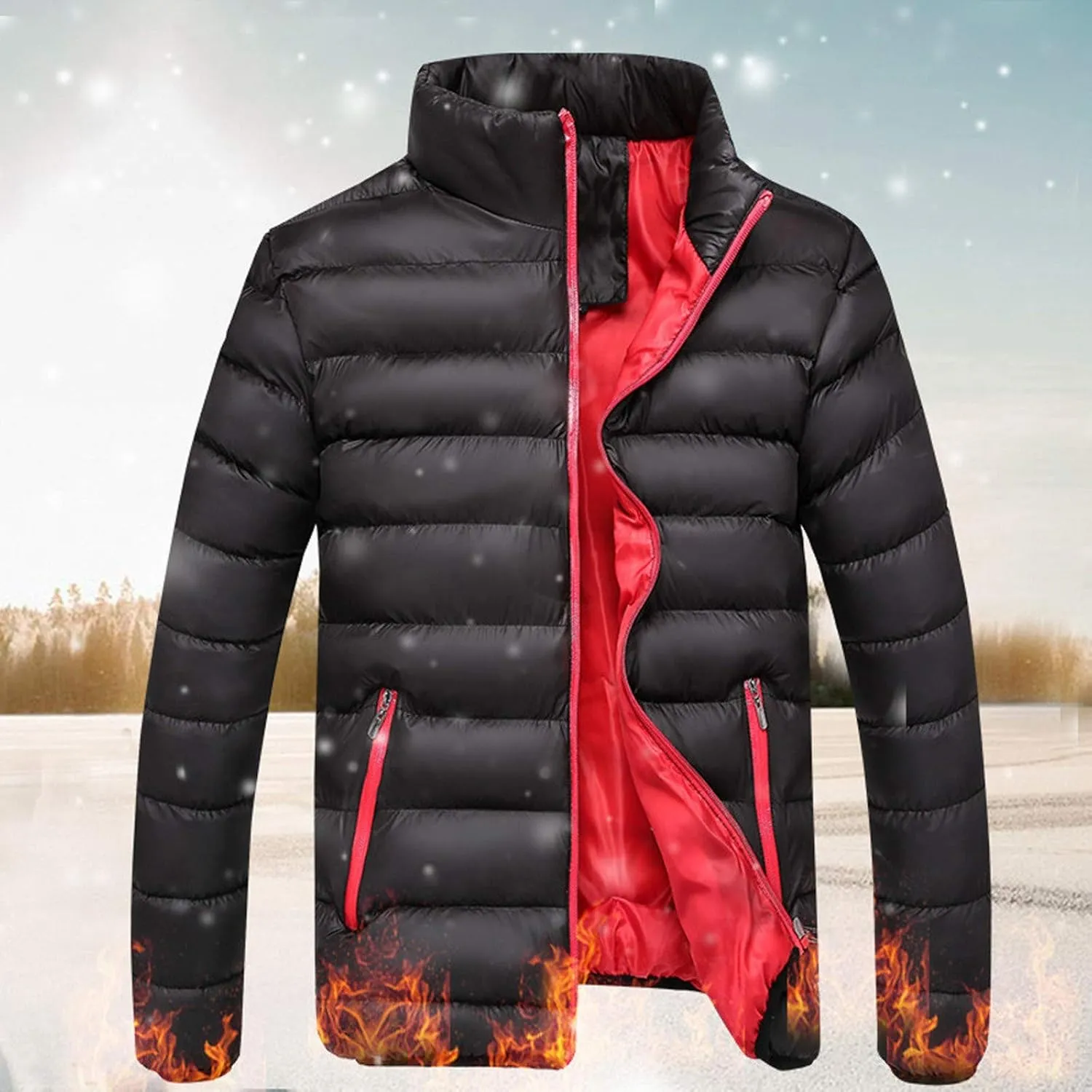 disturbance innovator operate Quilted Coat Classic Parka Jacket Men's Puffer Coat - Mens Insulated Quilted Jacket For Winter Fashionable Solid 