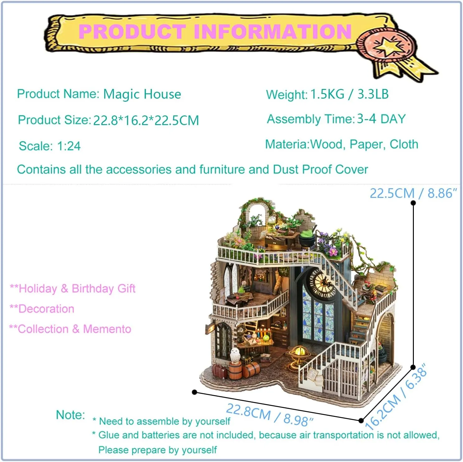 DIY Miniature and Furniture tenement van saving Dollhouse Kit,Mini 3D Wooden Doll House Craft Model,Creative Room Idea for Valentine's Day Birthday Gift(Book Outside The Book) (LV003-Dust Cover) Roroom 