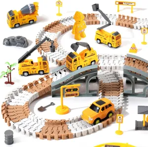 DIY Toy with Vehicles for Kids Age 3 Years Old kick and Up Construction Theme Track 