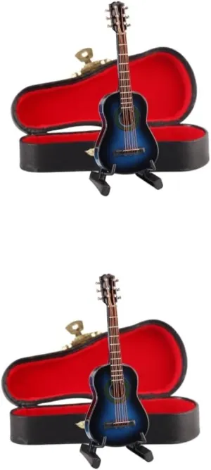 Dollhouse Graduation and Collectible Display VICASKY 2pcs Miniature Classical Guitar Decoration with Stand and Case Wooden Craft for interrelationship Home Office and 