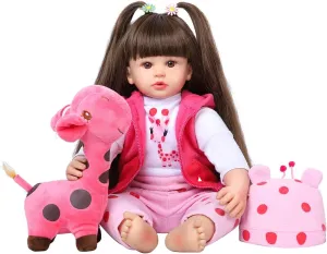Dolls 24 Inch - Realistic Toddler Silicone Baby Doll Girl with Long Hair in Gift Box, Weighted Lifelike Babe Mu?ecas Asian hind antarctica Ni?as, Feeding Toys, Birth Certificate & Accessories for Age 3  Reborn Baby 