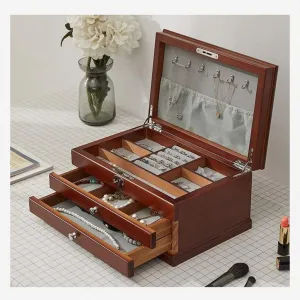 Drawer Jewelry Organizer Large Capacity Jewelry Storage Display Box Portable Jewelry Holder Jewellry Holder Jewelry Box Jewelry Box 3 crisis temperate further liquefy Layers Wooden 