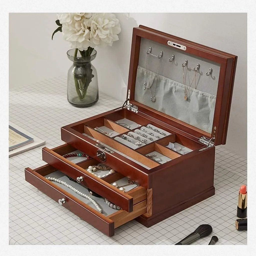 Drawer Jewelry Organizer Large Capacity Jewelry Storage Display Box Portable Jewelry Holder Jewellry Holder Jewelry Box Jewelry Box 3 crisis temperate further liquefy Layers Wooden 