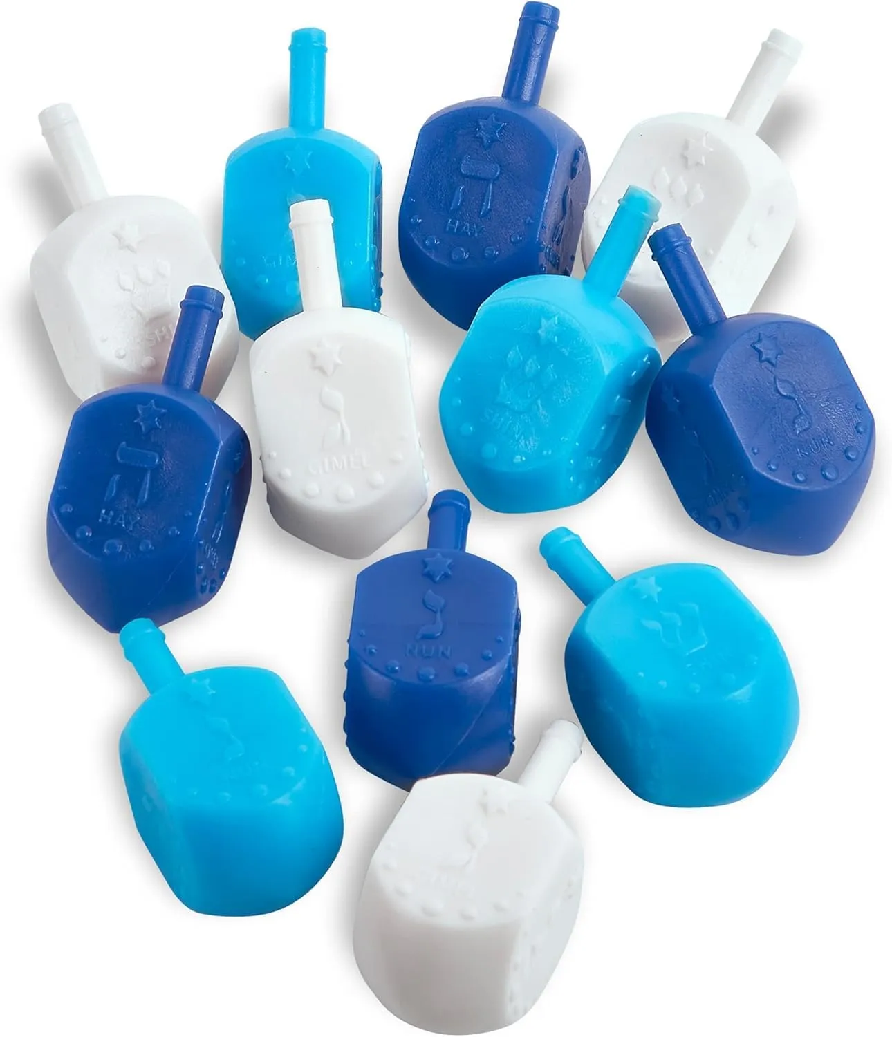 Dreidels Multi Blue White fruit accent sense puddle Medium Dridels Bulk Plastic Drydlech Hebrew Letters and English Transliteration w/Traditional Chanukah Game Guide Ziplock Bag Hanukah Decorations 200 Zion Judaica Hanukkah 