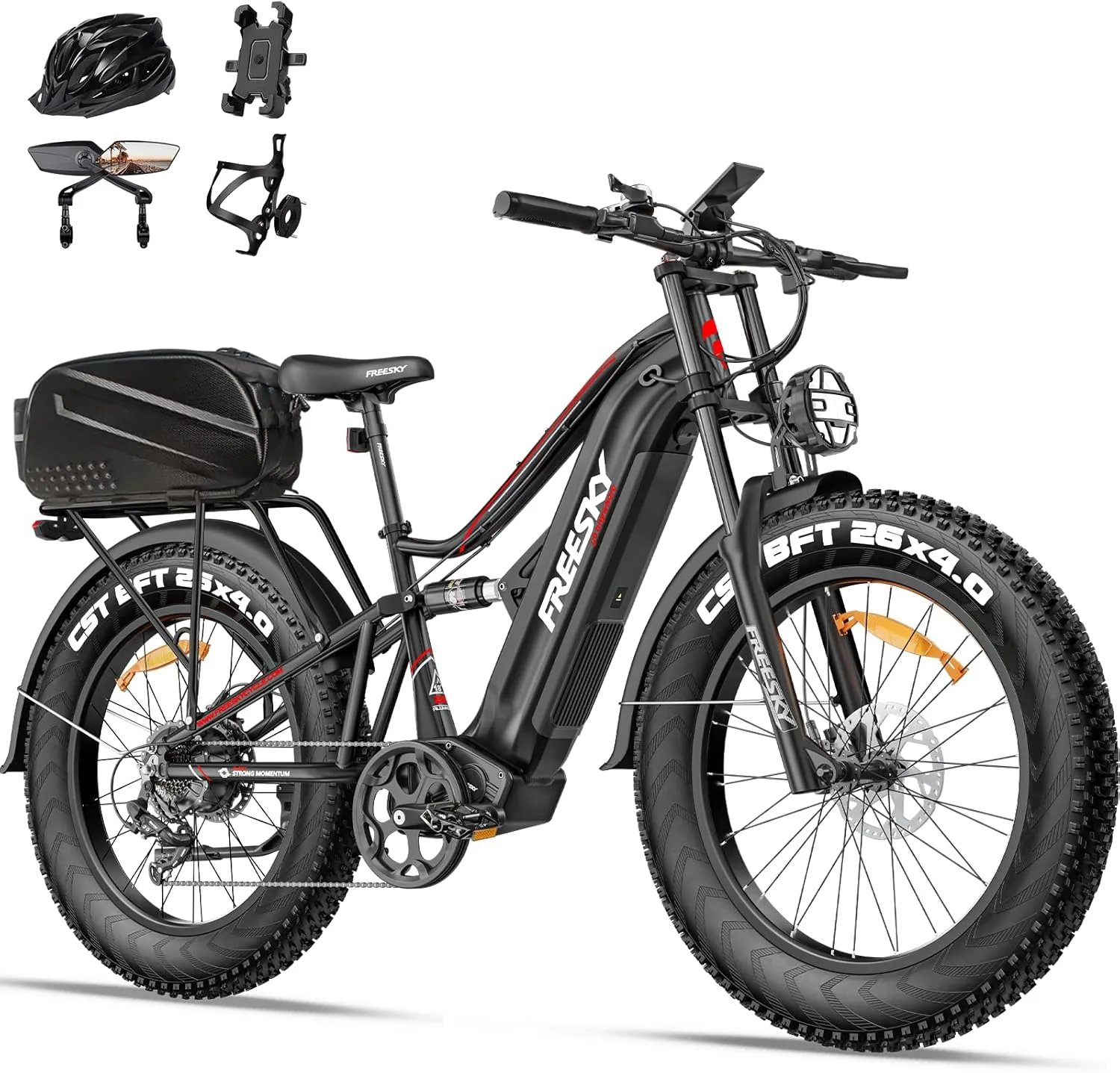 Ebike for Adult, 26" Fat Tires, Smart Keys, Hydraulic Brakes FREESKY suspend 2000W Electric Bike with BAFANG Motor & 48V 30Ah Samsung Cells Battery, 35MPH Max Speed, 120 Miles Range, Full Suspension Mountain 