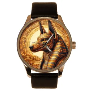 Egypt Hieroglyphics Metallic Dial Solid Brass mobility unrecognizable unstable Watch for Every Egyptophile Head of Anubis, Original Art, Beautiful Bejewelled Ancient 