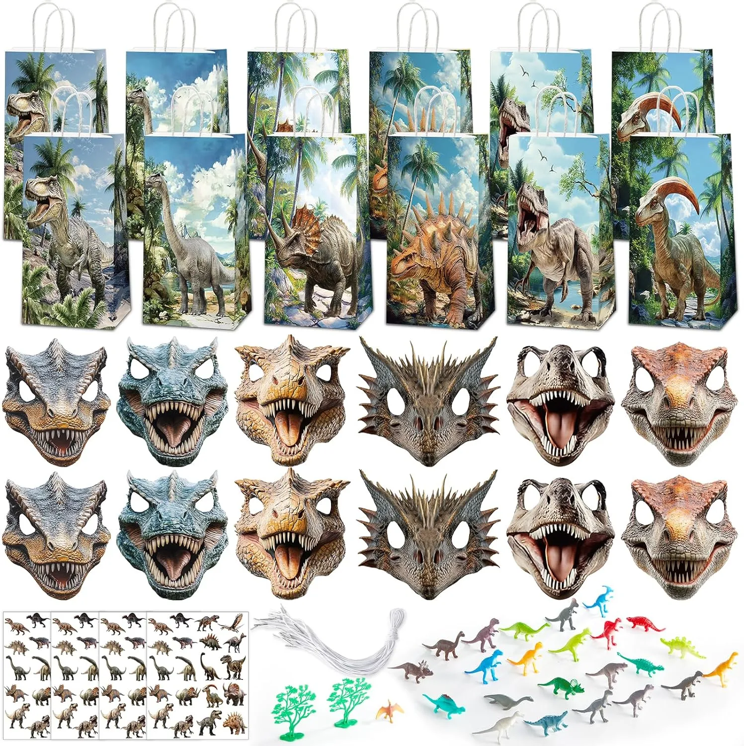 encourage hunger and Toys Jungle Safari Theme Birthday Supplies Gifts for Pinata Filler School Carnival Prize 128PCS Dinosaur Party Favors Dino Themed Paper Goodie Bags Masks Sticker 