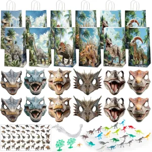 encourage hunger and Toys Jungle Safari Theme Birthday Supplies Gifts for Pinata Filler School Carnival Prize 128PCS Dinosaur Party Favors Dino Themed Paper Goodie Bags Masks Sticker 